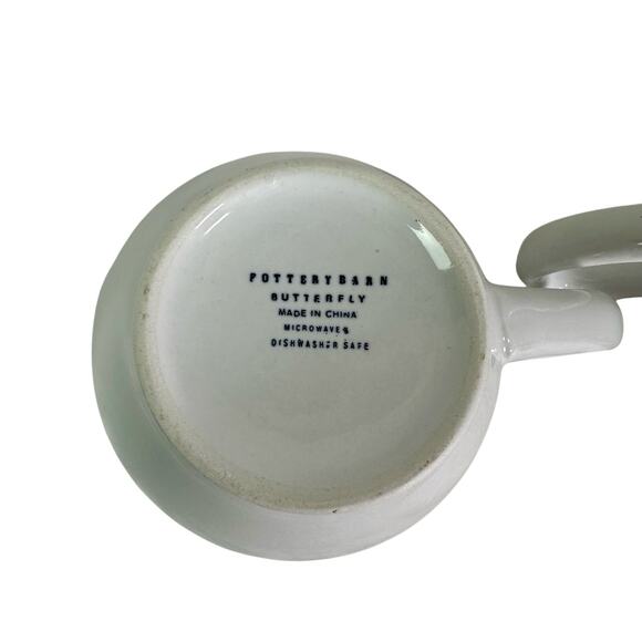 Pottery Barn Set Of 2 Ceramic Butterfly 16 Oz Coffee Mugs White Whimsical - Picture 7 of 9